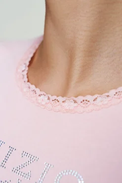 Bedazzled Lace Trim Tee