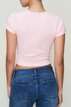 Bedazzled Lace Trim Tee