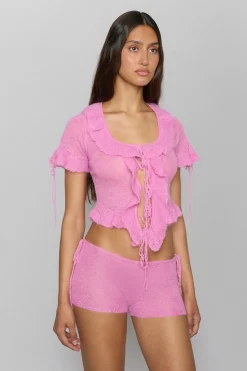 Ruffle Knit Tie Top