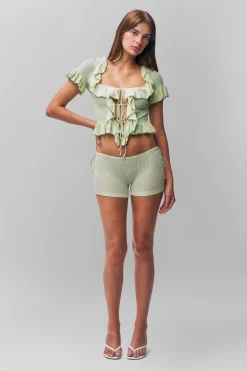 Ruffle Knit Tie Top