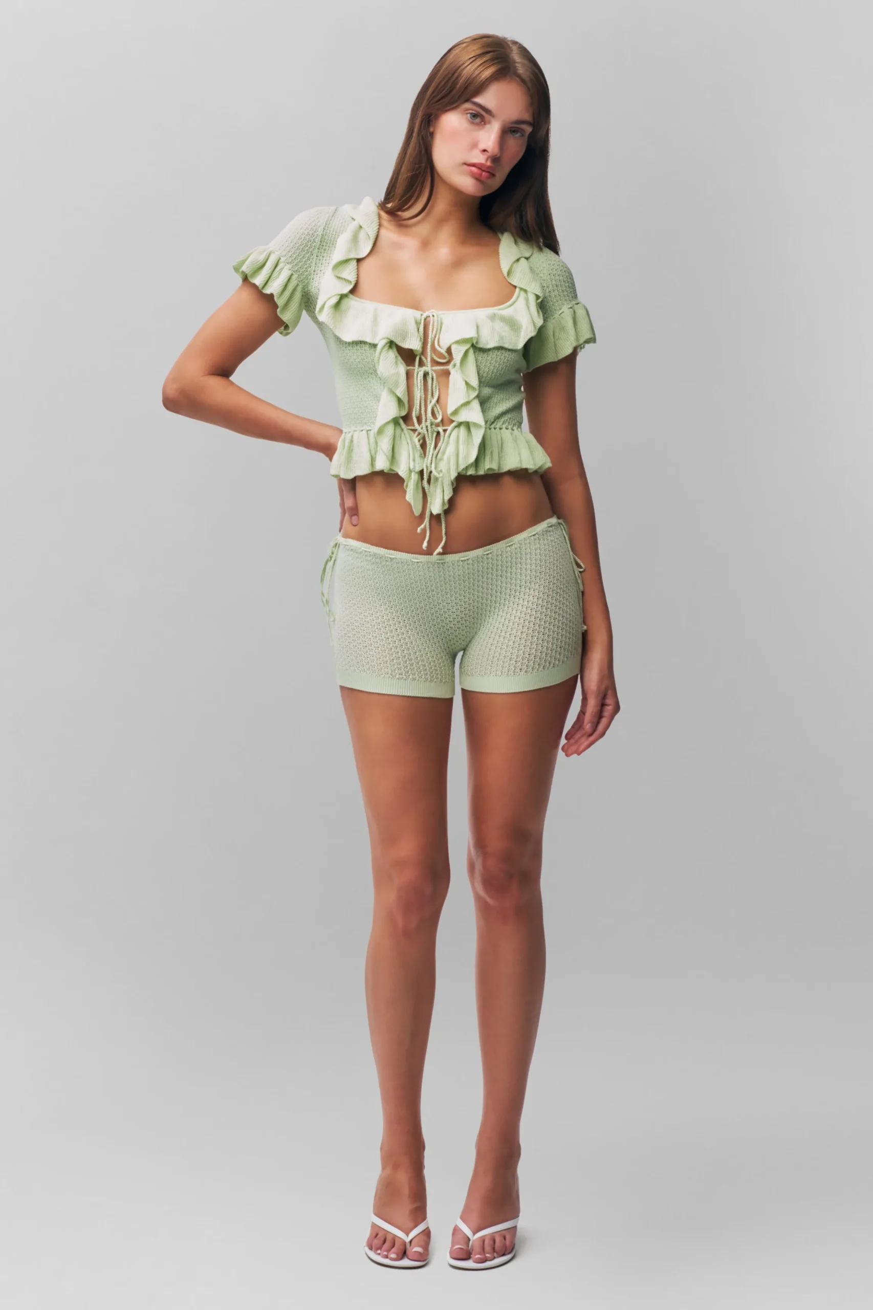Ruffle Knit Tie Top