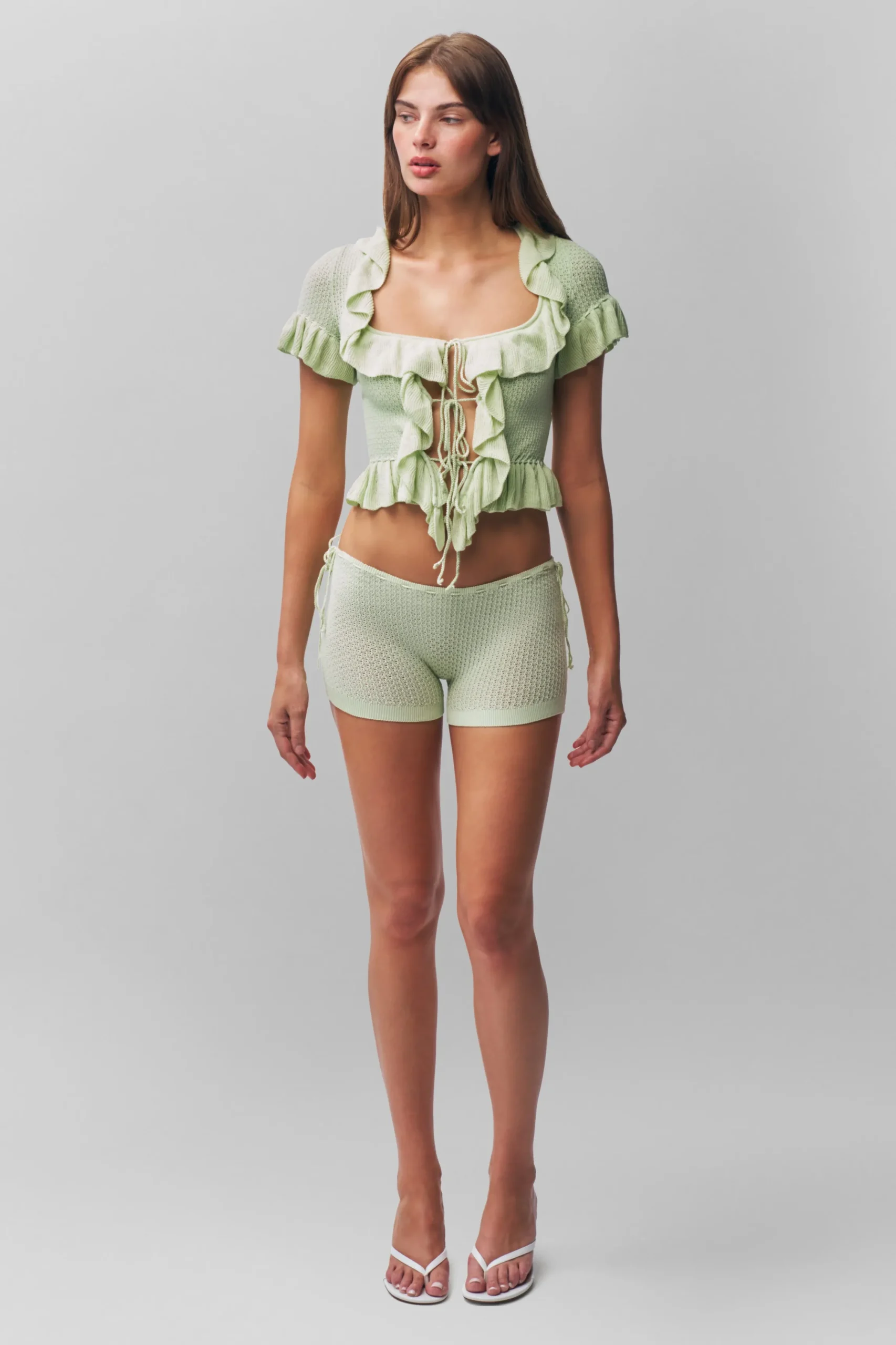 Ruffle Knit Tie Top